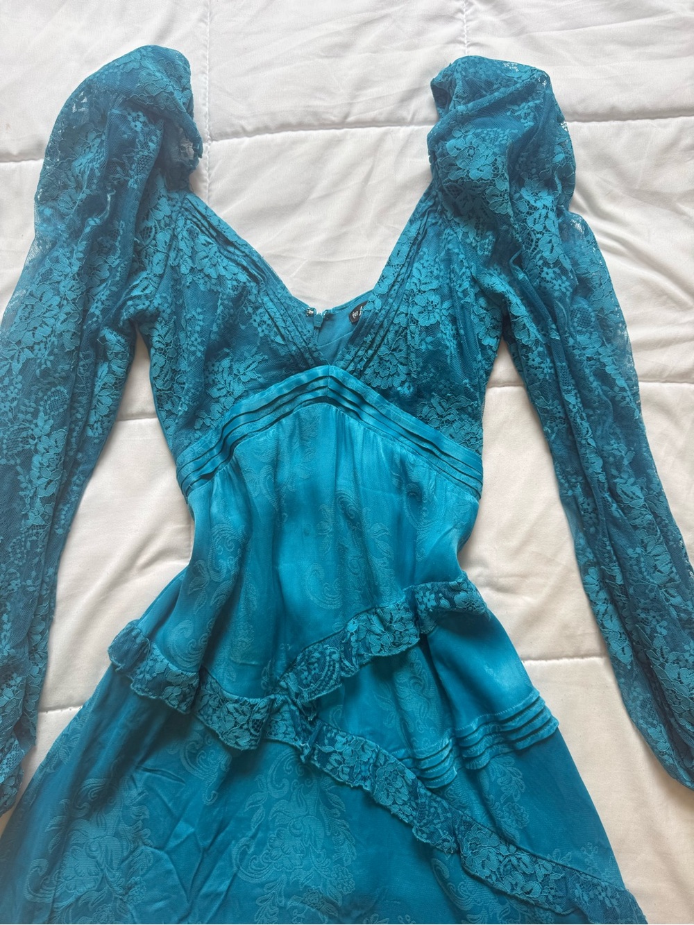 For Love & Lemons Teal Lace V-Neck Mini Dress - Picture 5 of 5